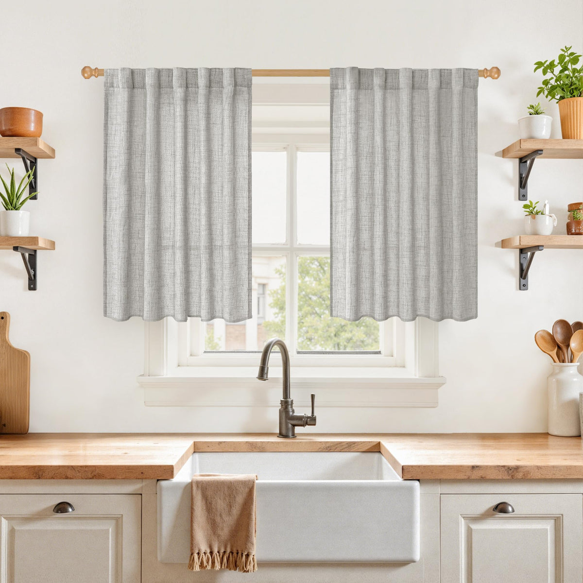 YoungsTex Linen Semi Sheer Curtains 72 Inch Length, Light Filtering Drapes