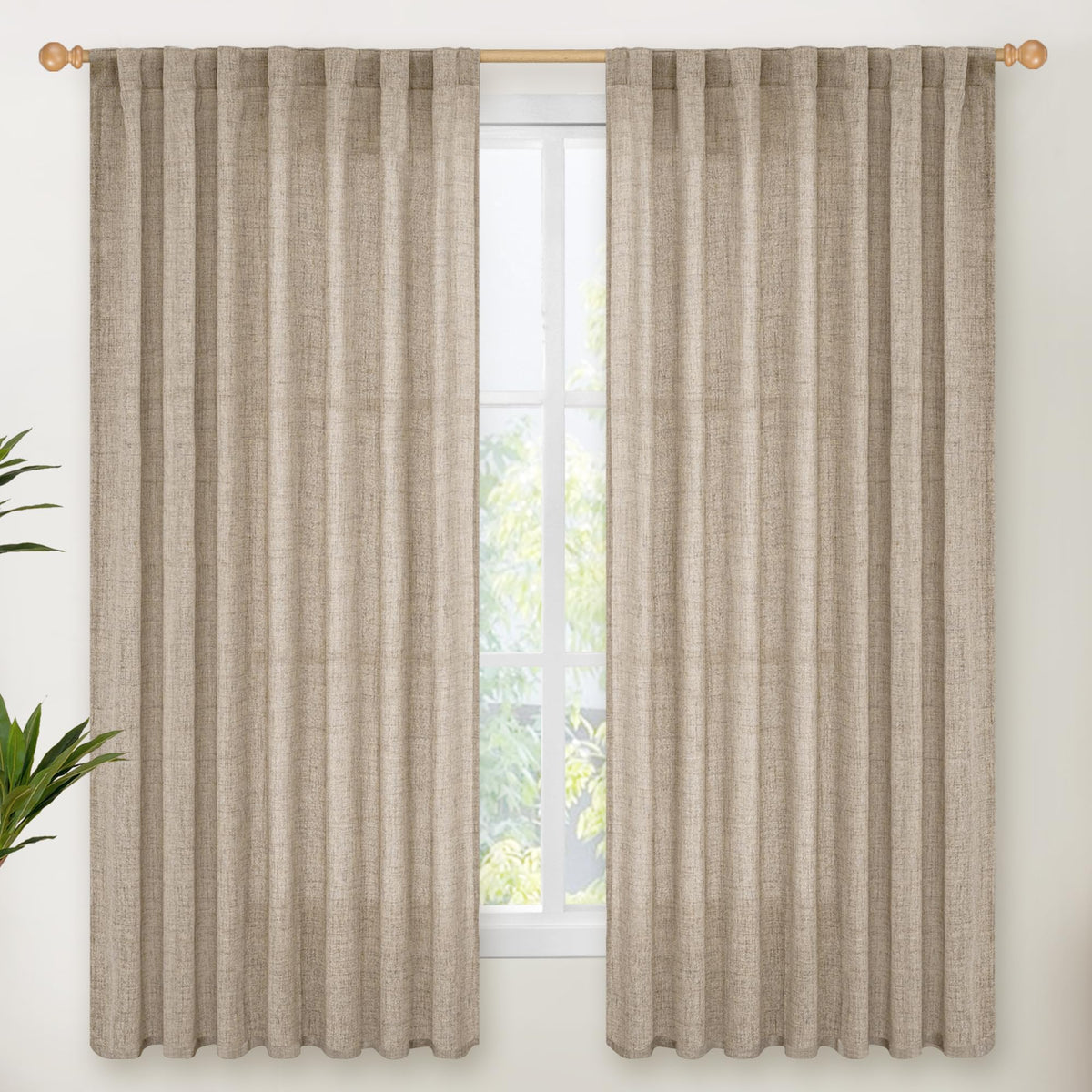 YoungsTex Linen Semi Sheer Curtains 72 Inch Length, Light Filtering Drapes