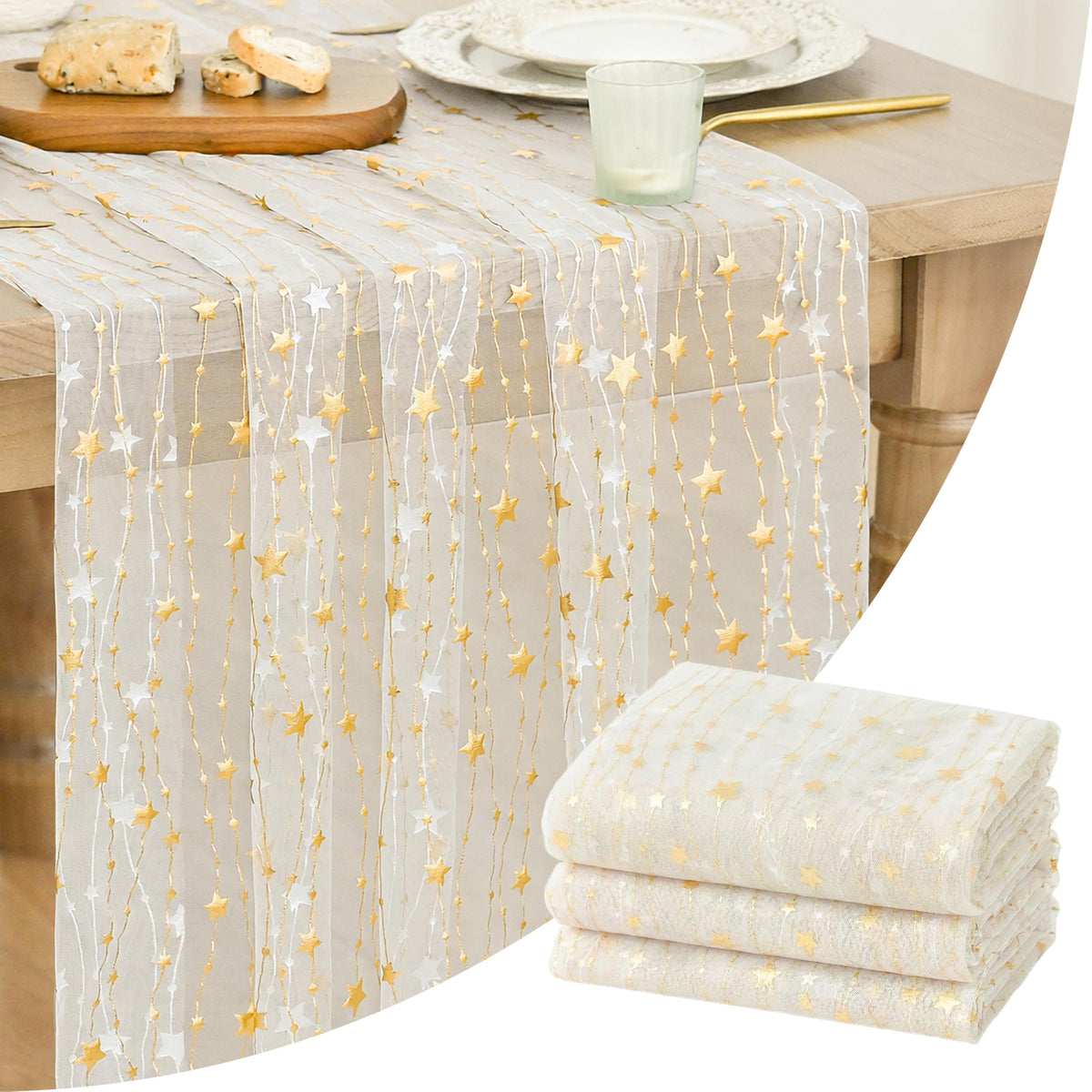 Artoid Mode Stars Pink Gauze Table Runner 10FT, Glitter Metallic Foil Sheer Dining Wedding Anniversary Holiday Birthday Table Decor for Home Party