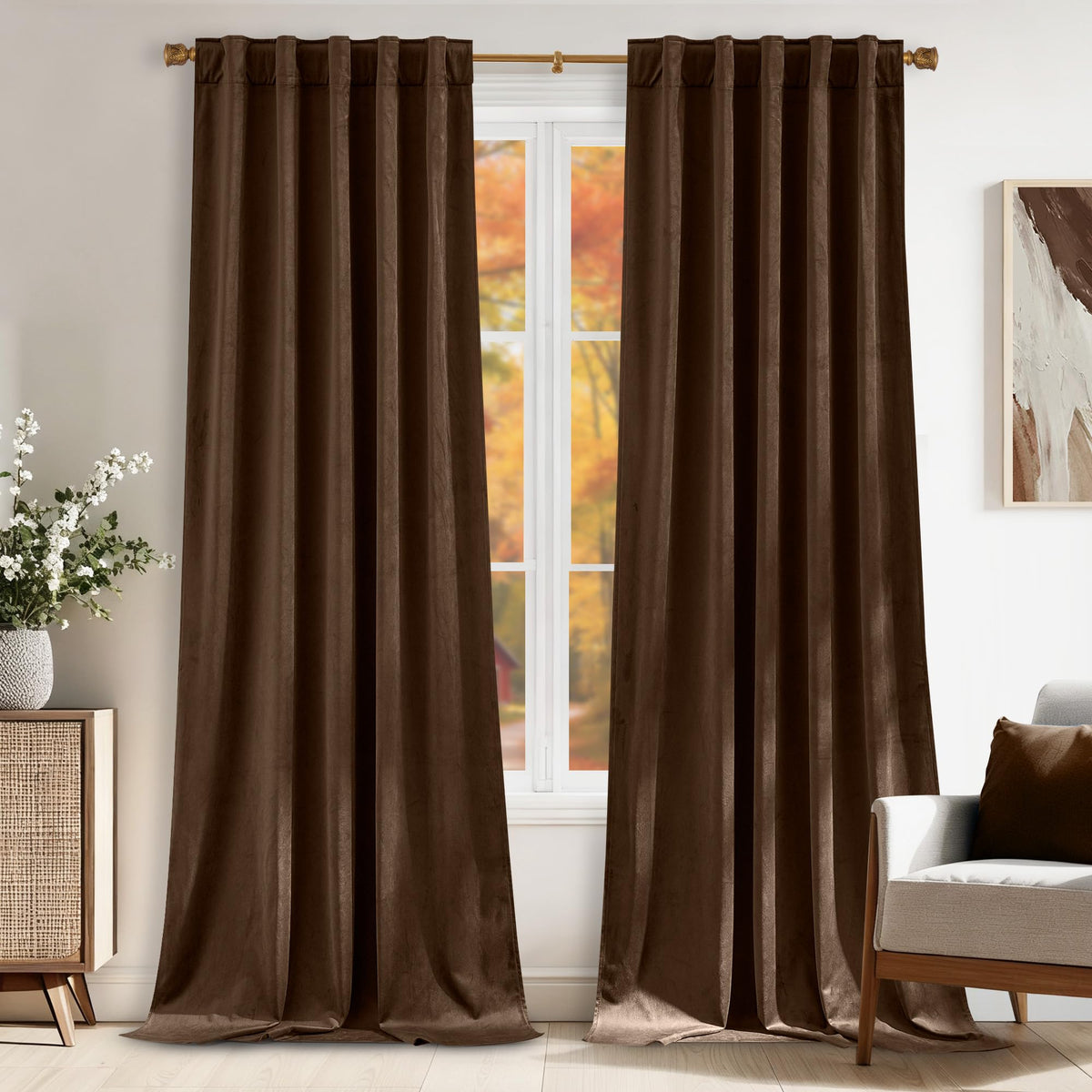 NICETOWN Christmas Blackout Olive Green Velvet Curtains, W52xL84, 2 Panels