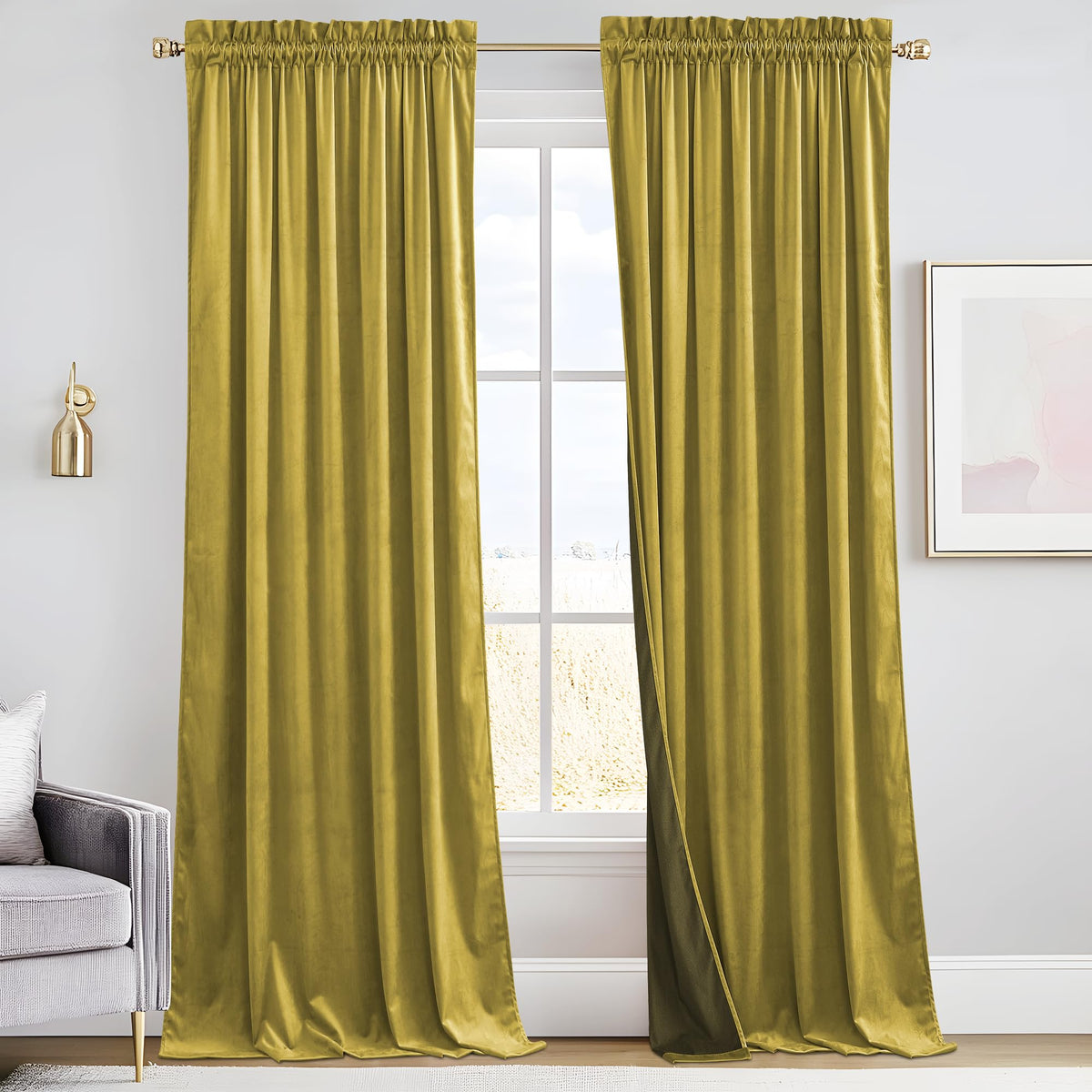 RYB HOME Green Velvet Blackout Curtains 84 inches for Bedroom Living Room