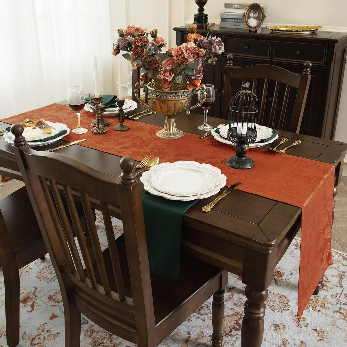 Joyfol Day Jacquard Autumn Table Runner,Fall Countryside Leaves Thanksgiving Table Runners,Waterproof Kitchen Dining Harvest Holiday Tabletop Decoration(14x36 Inch,Rust/Burnt Orange)
