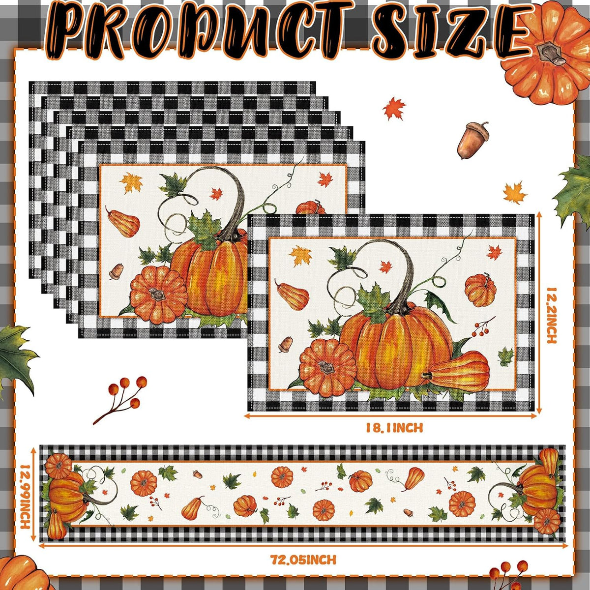 Patelai 7 Pcs Fall Table Runner and Placemats Set, Serve 6