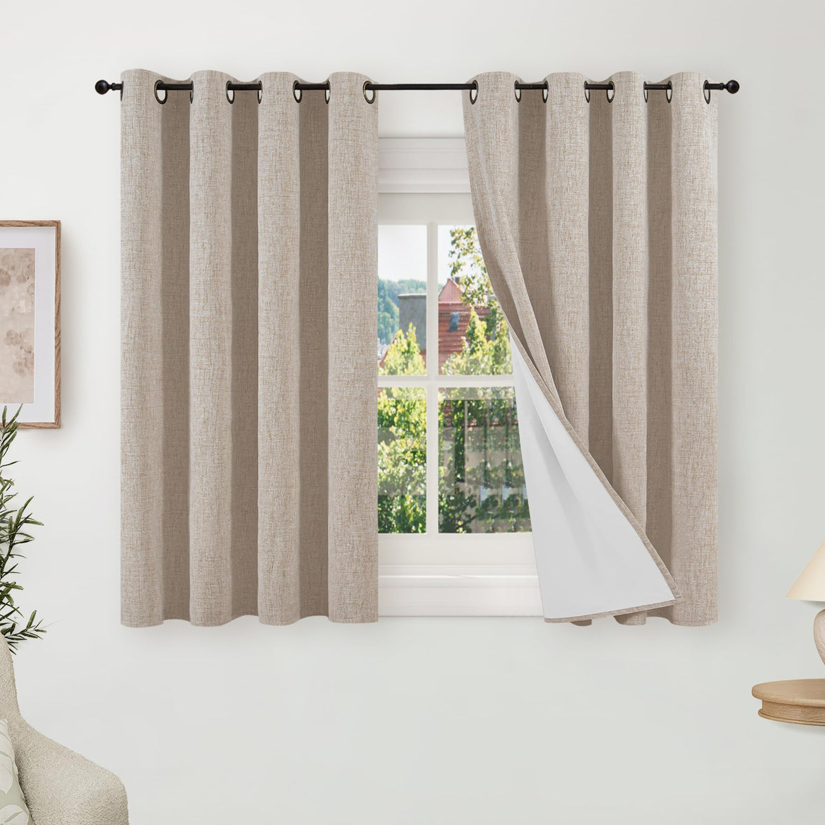 Lajode Natural Linen Blackout Curtains for Bedroom - 52x84 Inch 2 Panels