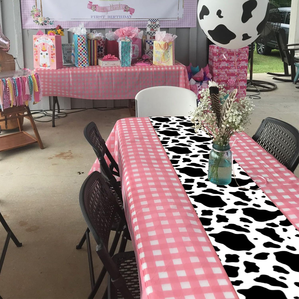 6 Pcs Cow Print Table Runner, 14 x 108 in Black and White Cow Table Runner Farm Western Tablecloth for Birthday Western Barnyard Home Kitchen Decorations
