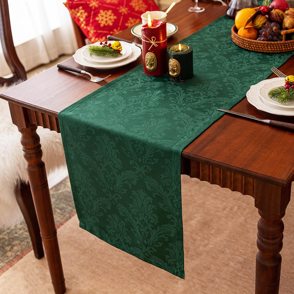 Joyfol Day Jacquard Autumn Table Runner,Fall Countryside Leaves Thanksgiving Table Runners,Waterproof Kitchen Dining Harvest Holiday Tabletop Decoration(14x36 Inch,Rust/Burnt Orange)