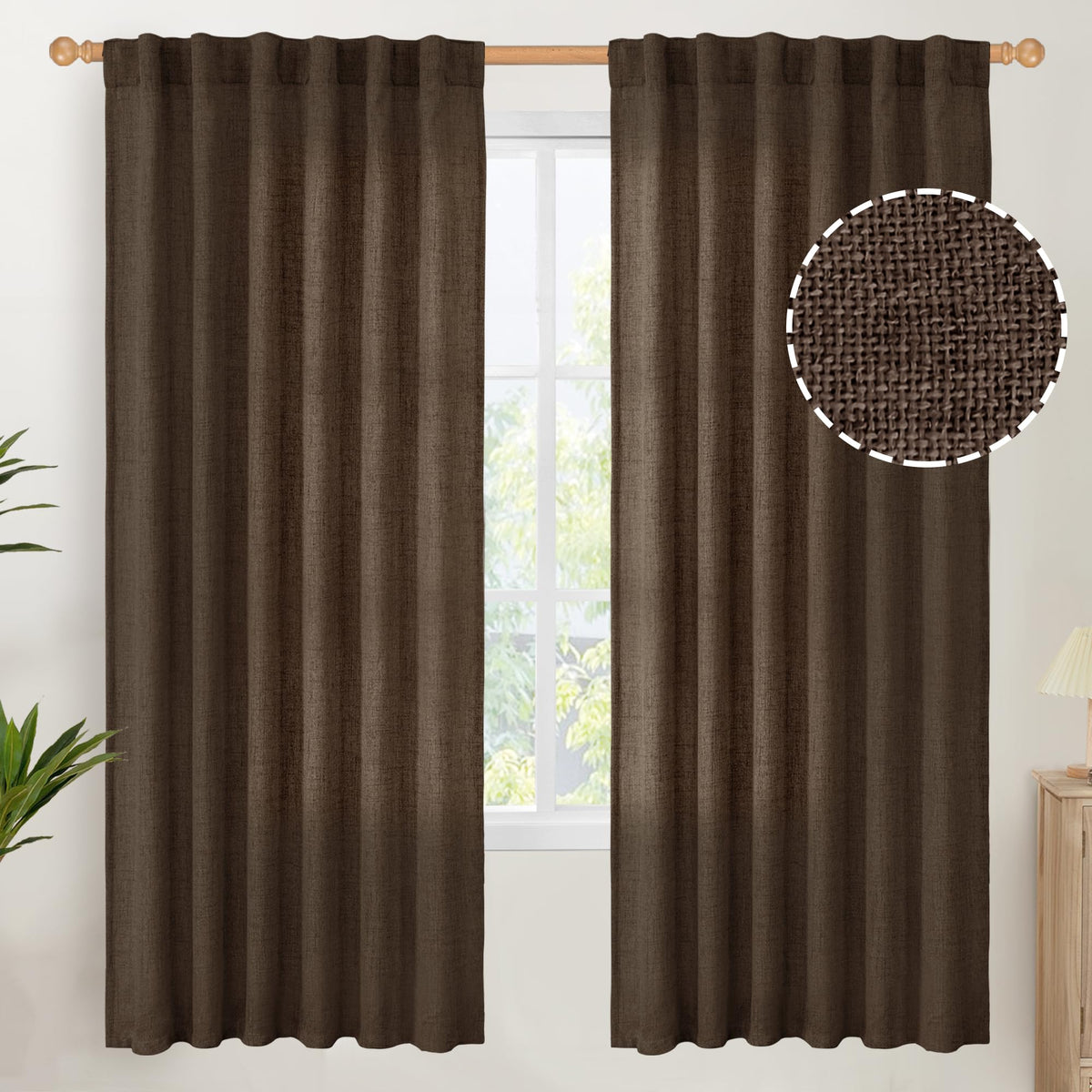 YoungsTex Linen Semi Sheer Curtains 72 Inch Length, Light Filtering Drapes