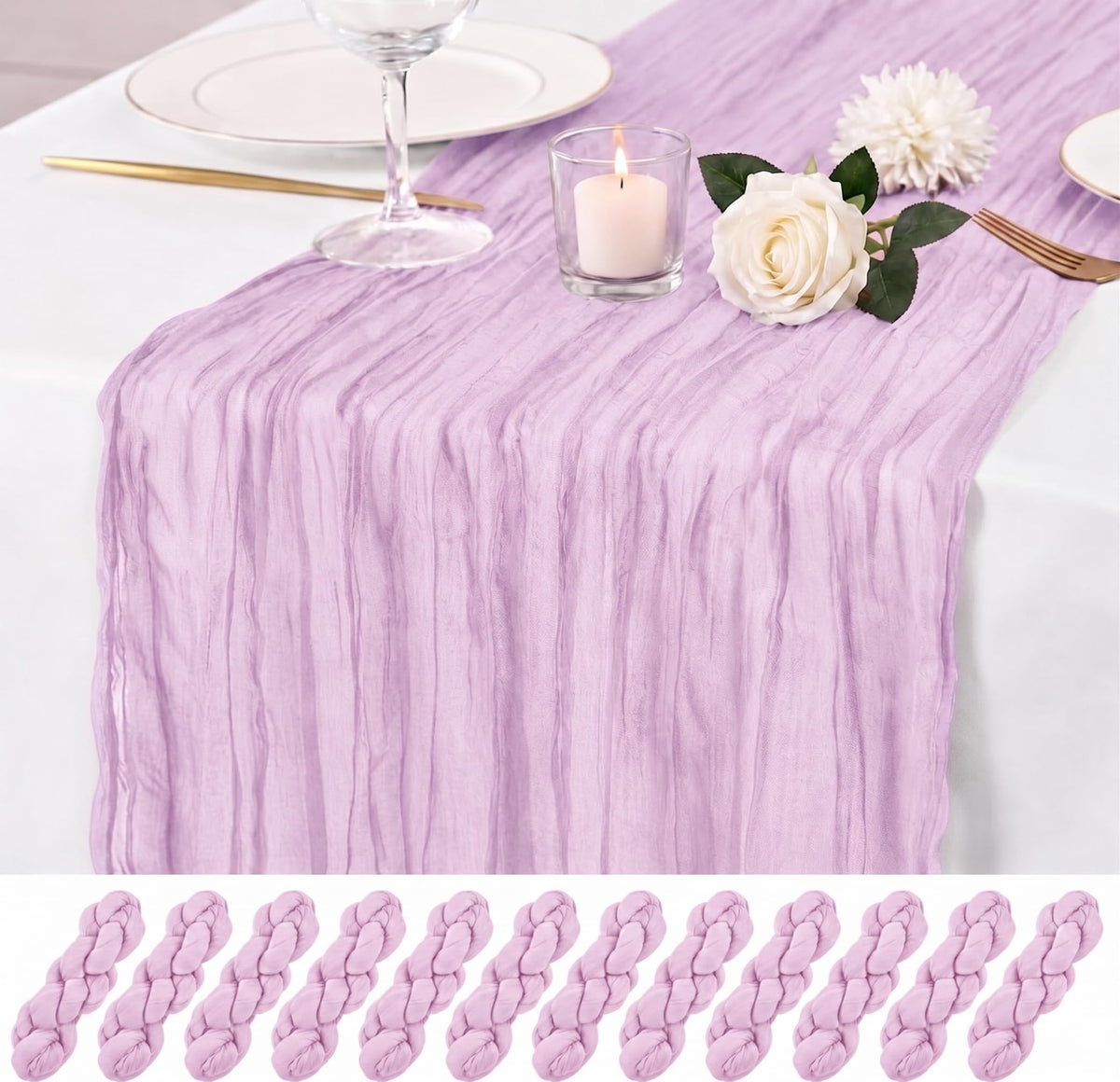 12 Pack Dusty Rose Cheesecloth Table Runner 17x108 Inch Boho Rustic Semi Sheer Gauze Cheese Cloth Table Runner for Wedding Bridal Shower Baby Shower Party Farmhouse Dining Table Decor
