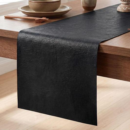 Artoid Mode Black Double Sided Vinyl Faux Leather Table Runner, Seasonal Waterproof Wipeable Heat Resistant Kitchen Dining Table Decoration for Home Party Decor 12x72 Inch