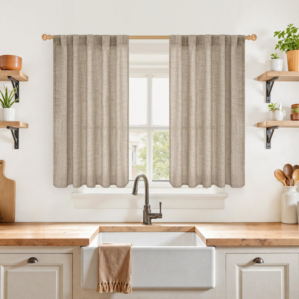 YoungsTex Linen Semi Sheer Curtains 72 Inch Length, Light Filtering Drapes