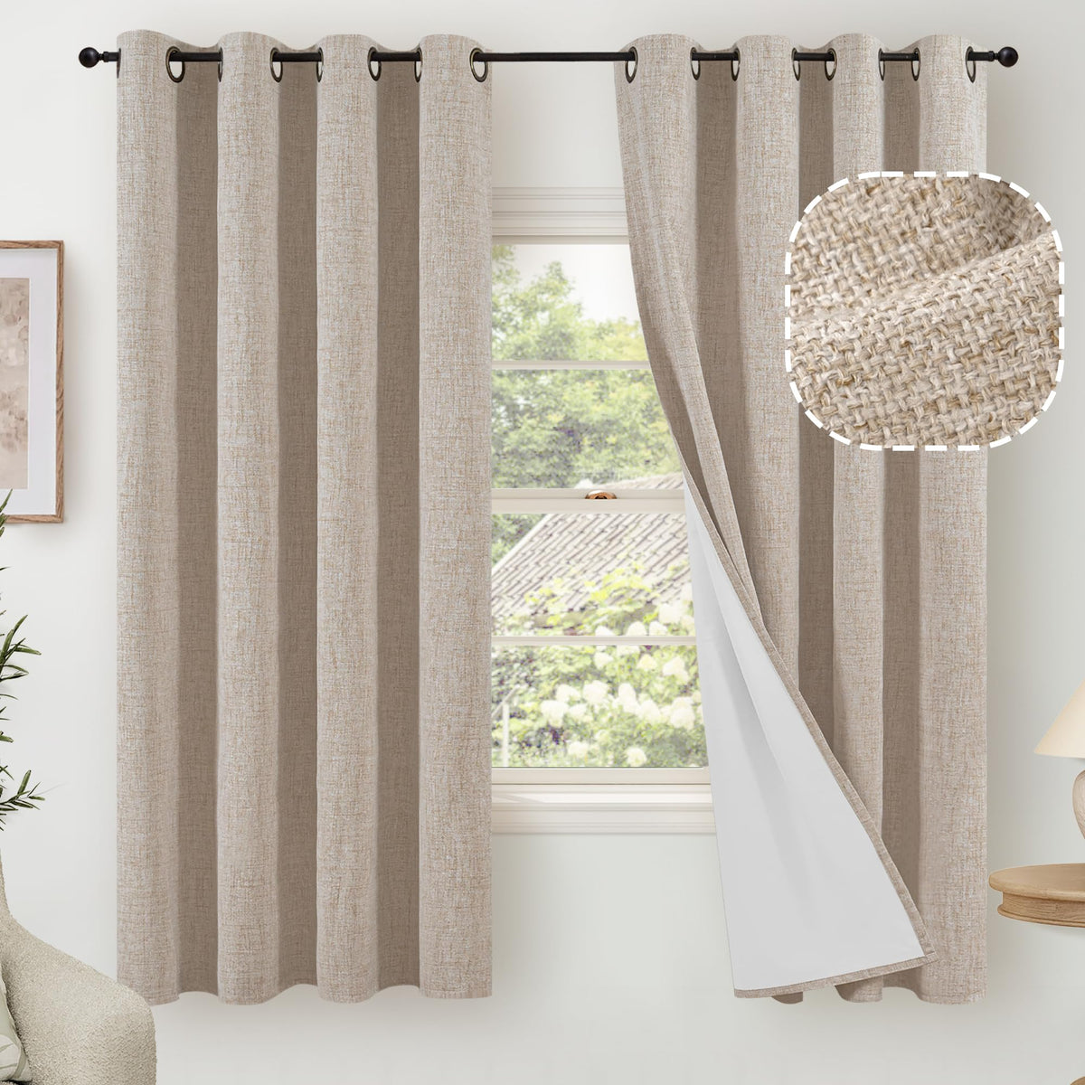 Lajode Natural Linen Blackout Curtains for Bedroom - 52x84 Inch 2 Panels