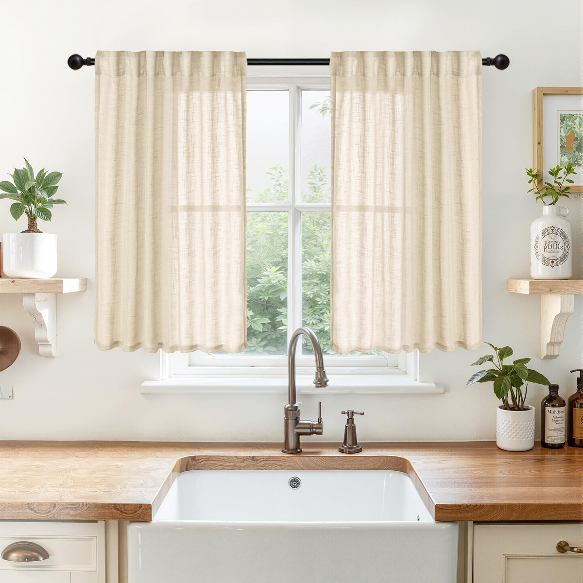 YoungsTex Linen Semi Sheer Curtains 72 Inch Length, Light Filtering Drapes