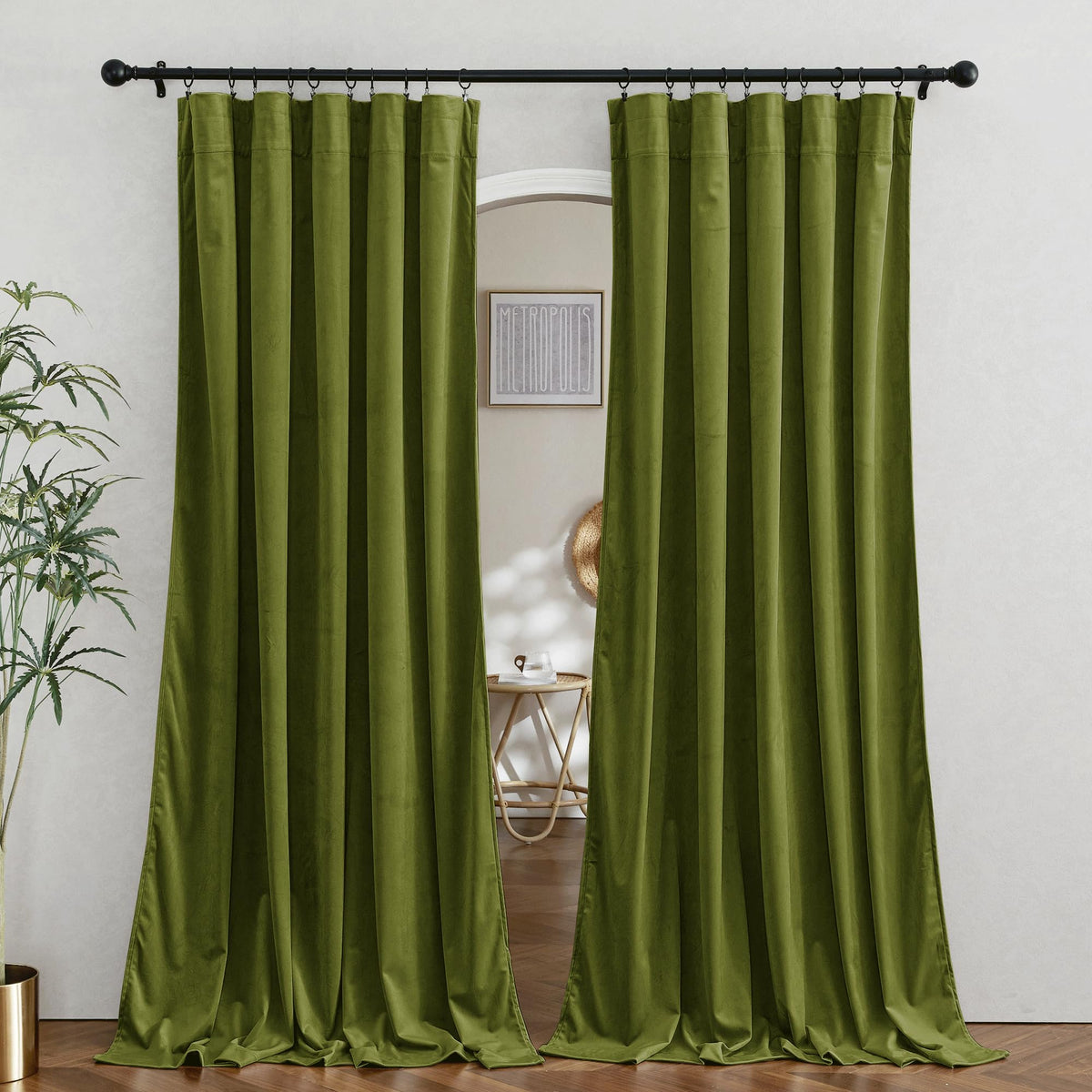 RYB HOME Green Velvet Blackout Curtains 84 inches for Bedroom Living Room