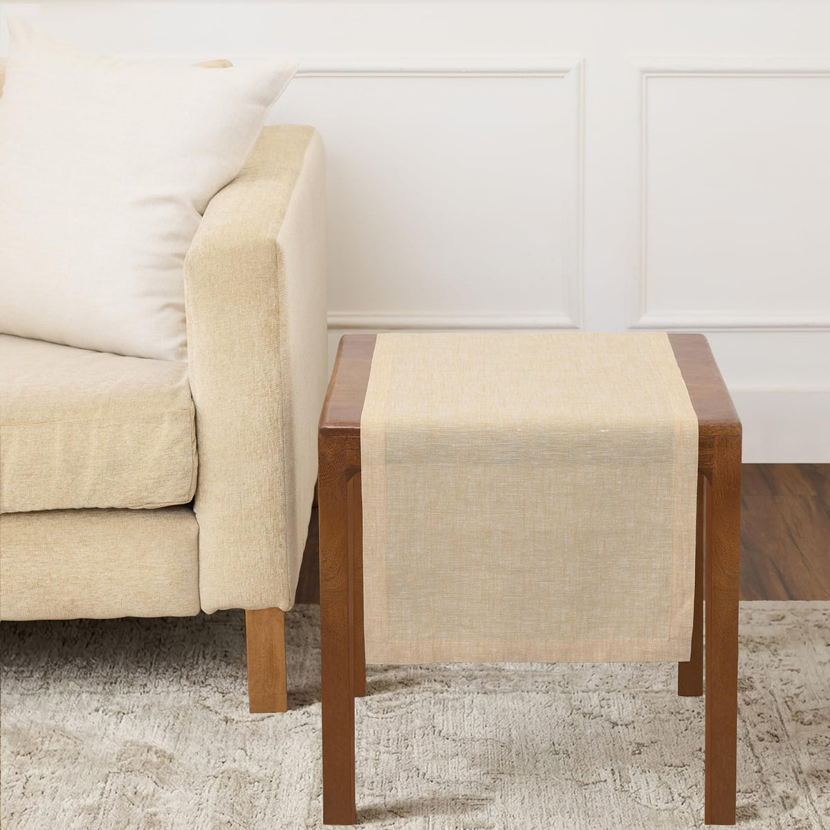 Solino Home 100% Pure Linen Table Runner Natural Long, Athena 14 x 108 in