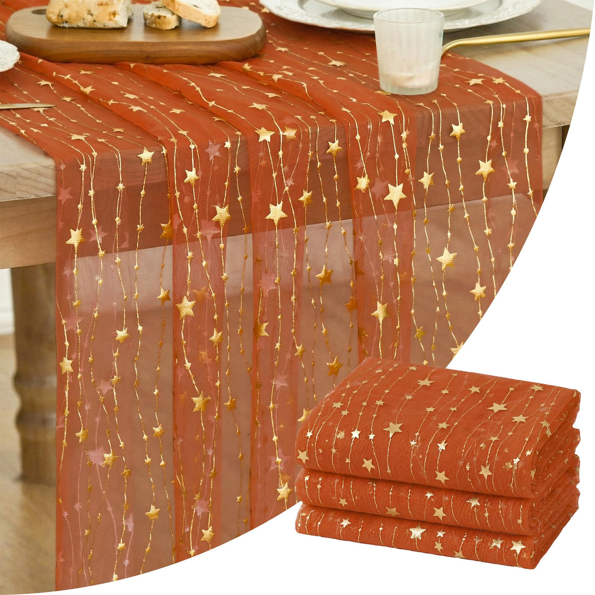 Artoid Mode Stars Pink Gauze Table Runner 10FT, Glitter Metallic Foil Sheer Dining Wedding Anniversary Holiday Birthday Table Decor for Home Party