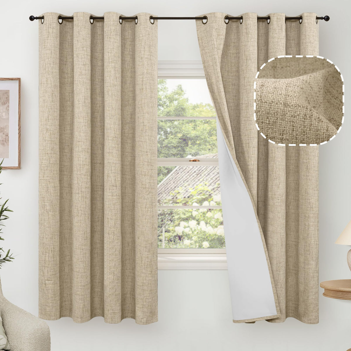 Lajode Natural Linen Blackout Curtains for Bedroom - 52x84 Inch 2 Panels