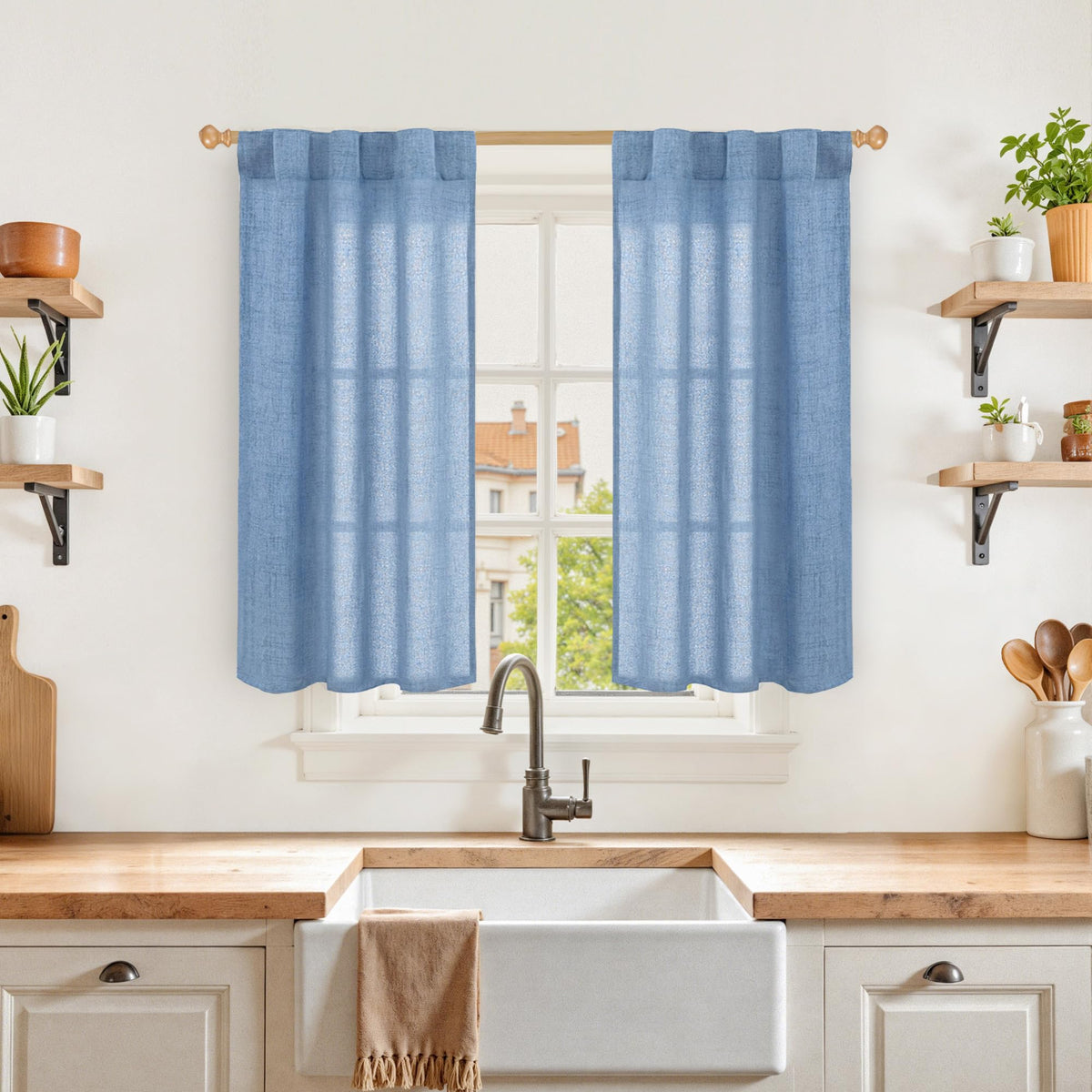 YoungsTex Linen Semi Sheer Curtains 72 Inch Length, Light Filtering Drapes