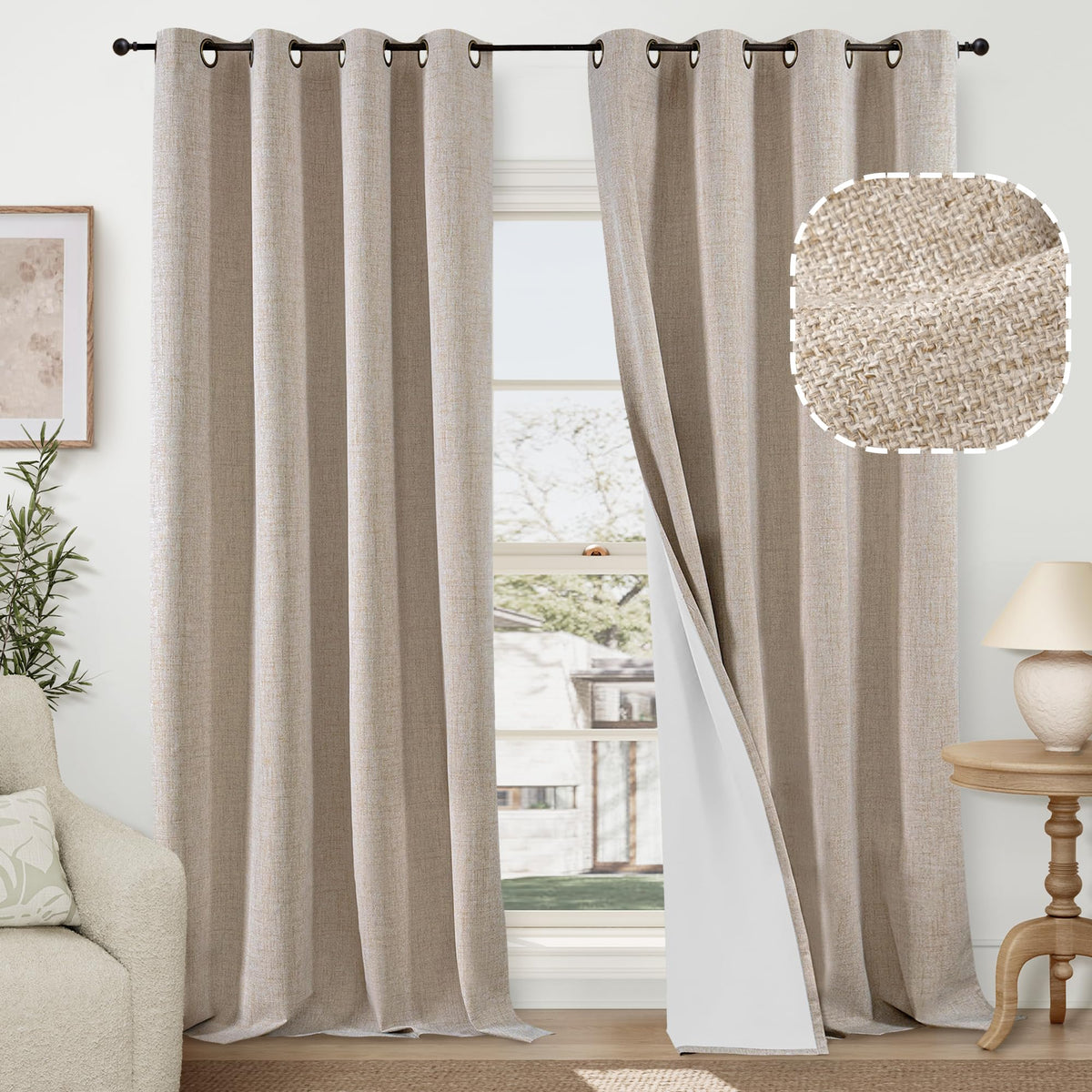 Lajode Natural Linen Blackout Curtains for Bedroom - 52x84 Inch 2 Panels