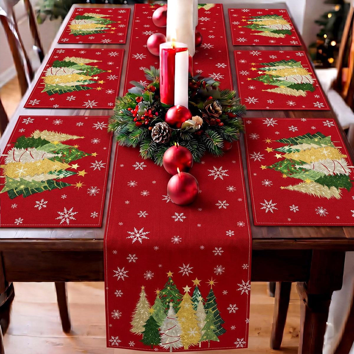 Patelai 7 Pcs Fall Table Runner and Placemats Set, Serve 6