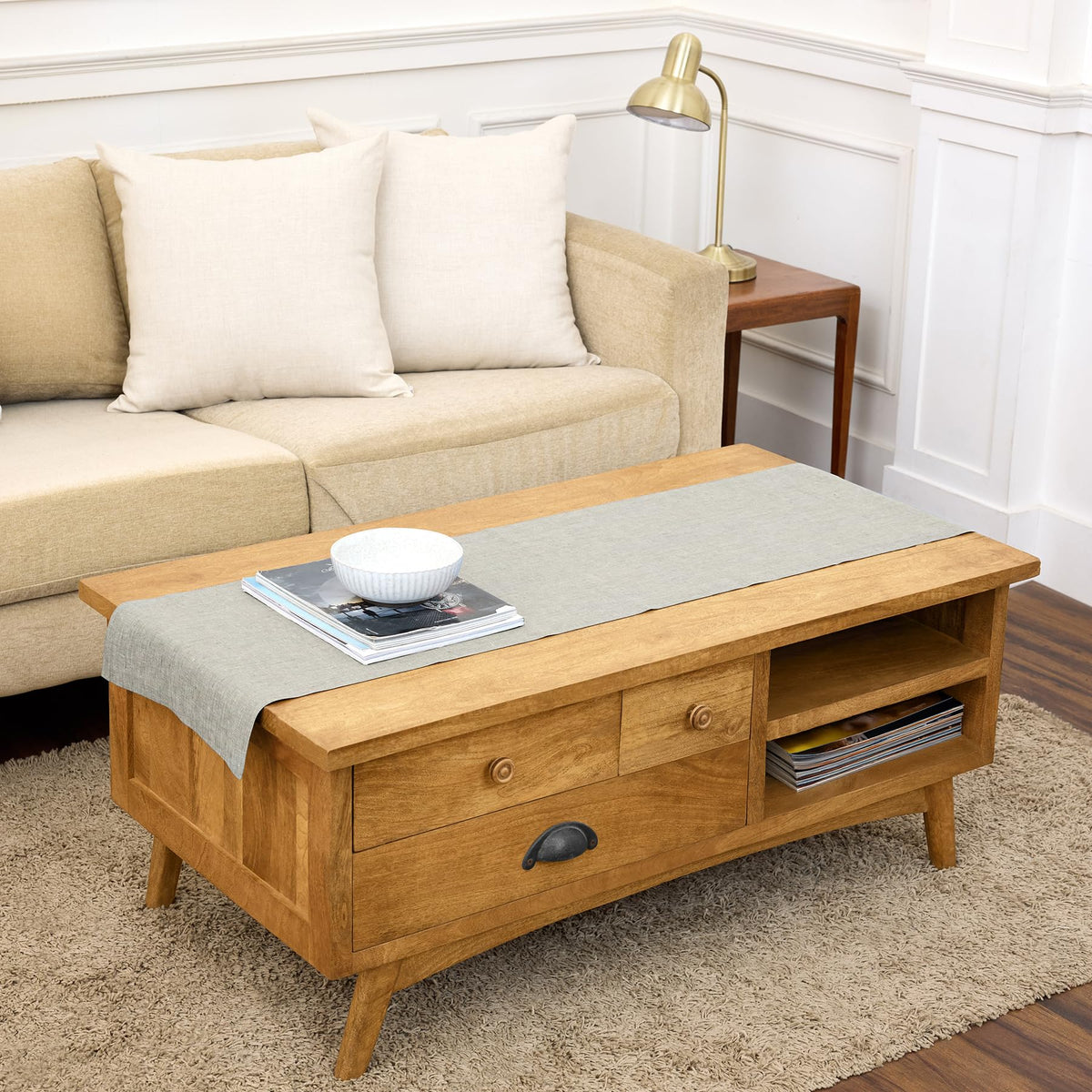 Solino Home 100% Pure Linen Table Runner Natural Long, Athena 14 x 108 in