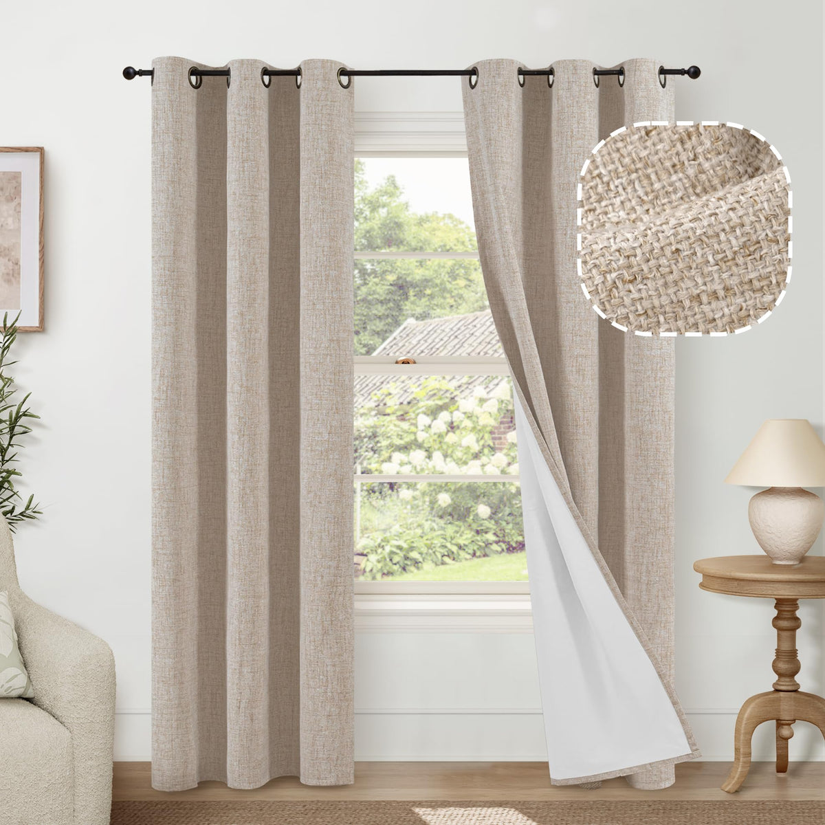 Lajode Natural Linen Blackout Curtains for Bedroom - 52x84 Inch 2 Panels