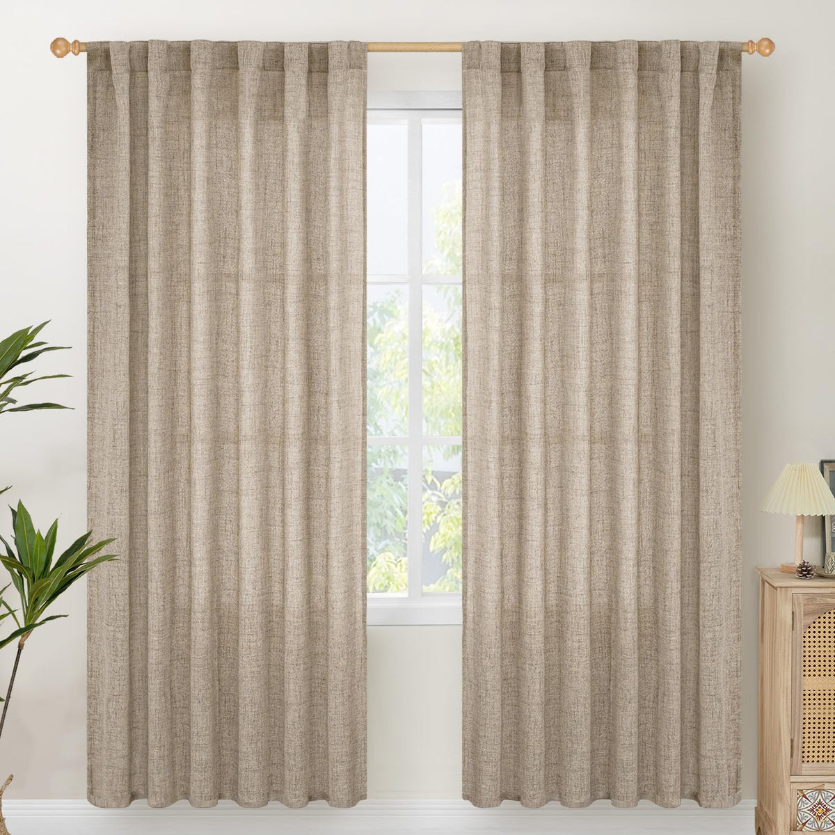 YoungsTex Linen Semi Sheer Curtains 72 Inch Length, Light Filtering Drapes