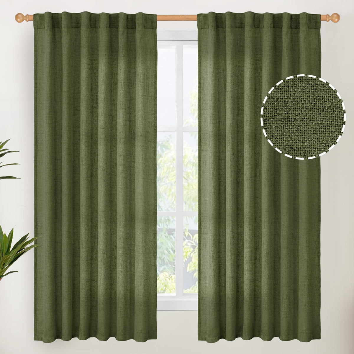 YoungsTex Linen Semi Sheer Curtains 72 Inch Length, Light Filtering Drapes