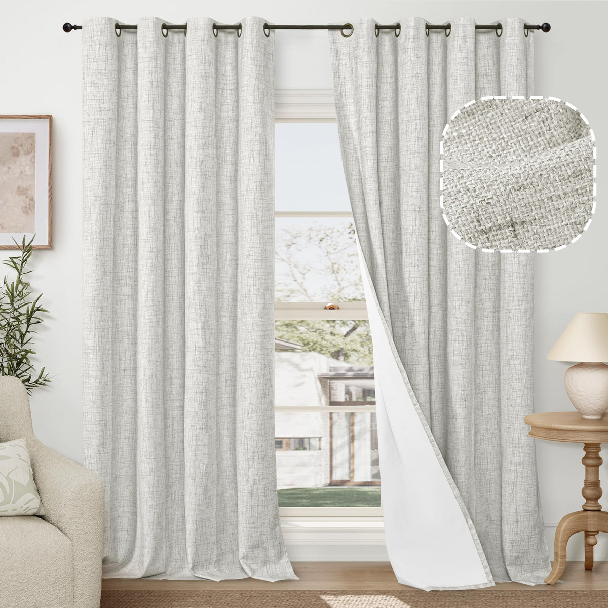 Lajode Natural Linen Blackout Curtains for Bedroom - 52x84 Inch 2 Panels