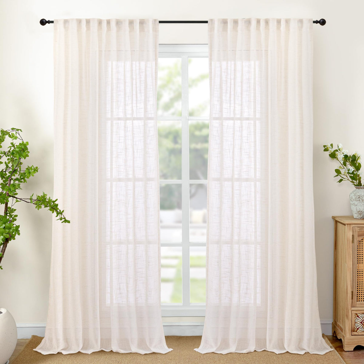 YoungsTex Linen Semi Sheer Curtains 72 Inch Length, Light Filtering Drapes