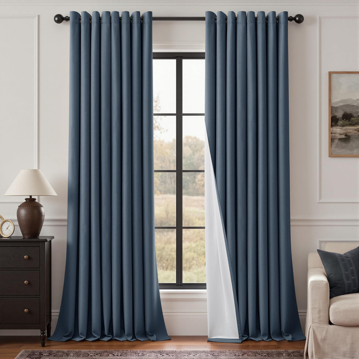 Natural Ivory 100% Blackout Grommet Linen Curtains 90 Inch Long 2 Panels