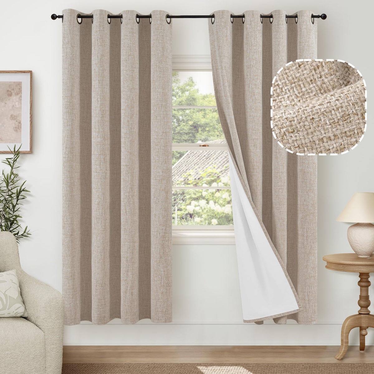 Lajode Natural Linen Blackout Curtains for Bedroom - 52x84 Inch 2 Panels