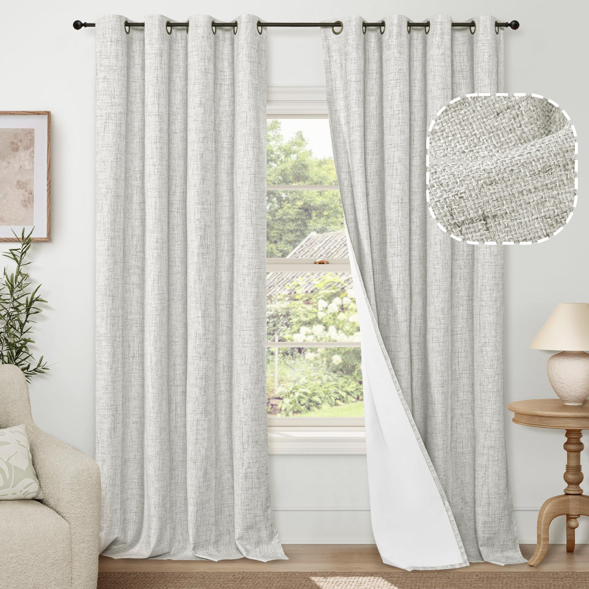 Lajode Natural Linen Blackout Curtains for Bedroom - 52x84 Inch 2 Panels