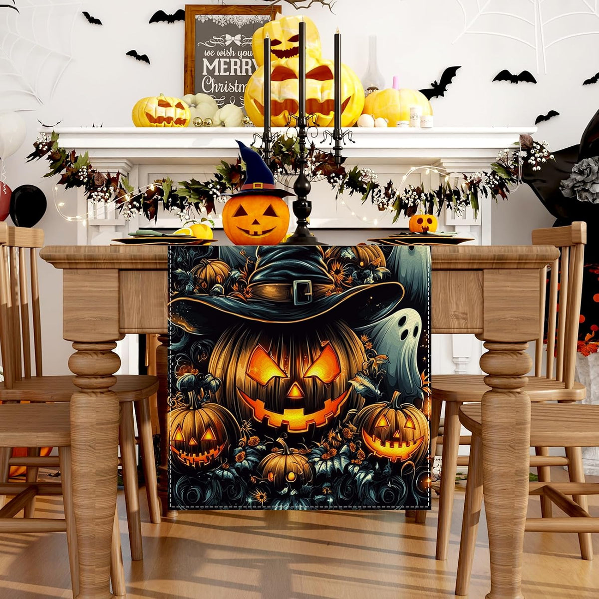 Ghost Pumpkin Table Runner Halloween Decorations for Home Decor