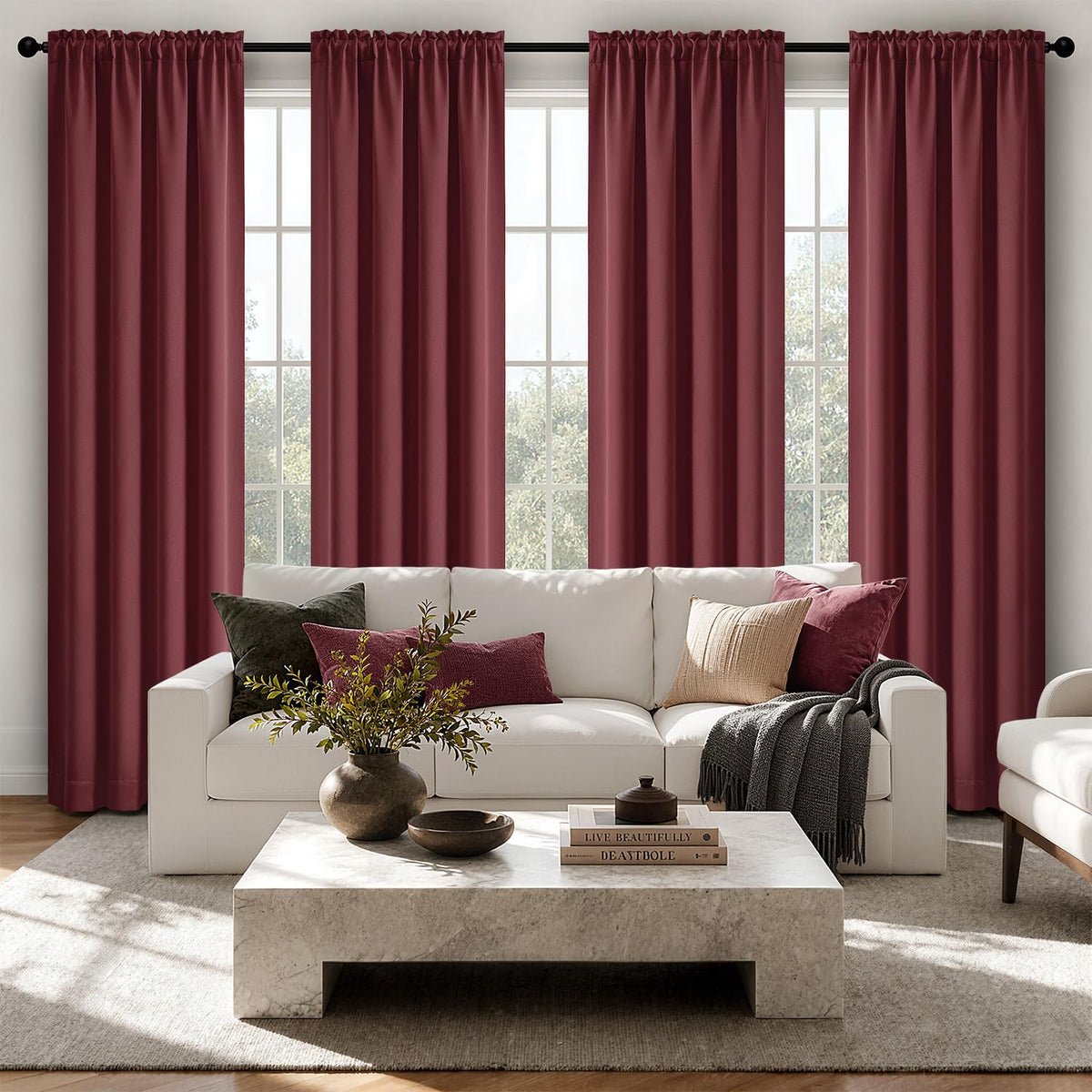 MIULEE Sage Green Blackout Curtains 63 Inch Length for Bedroom 4 Panels