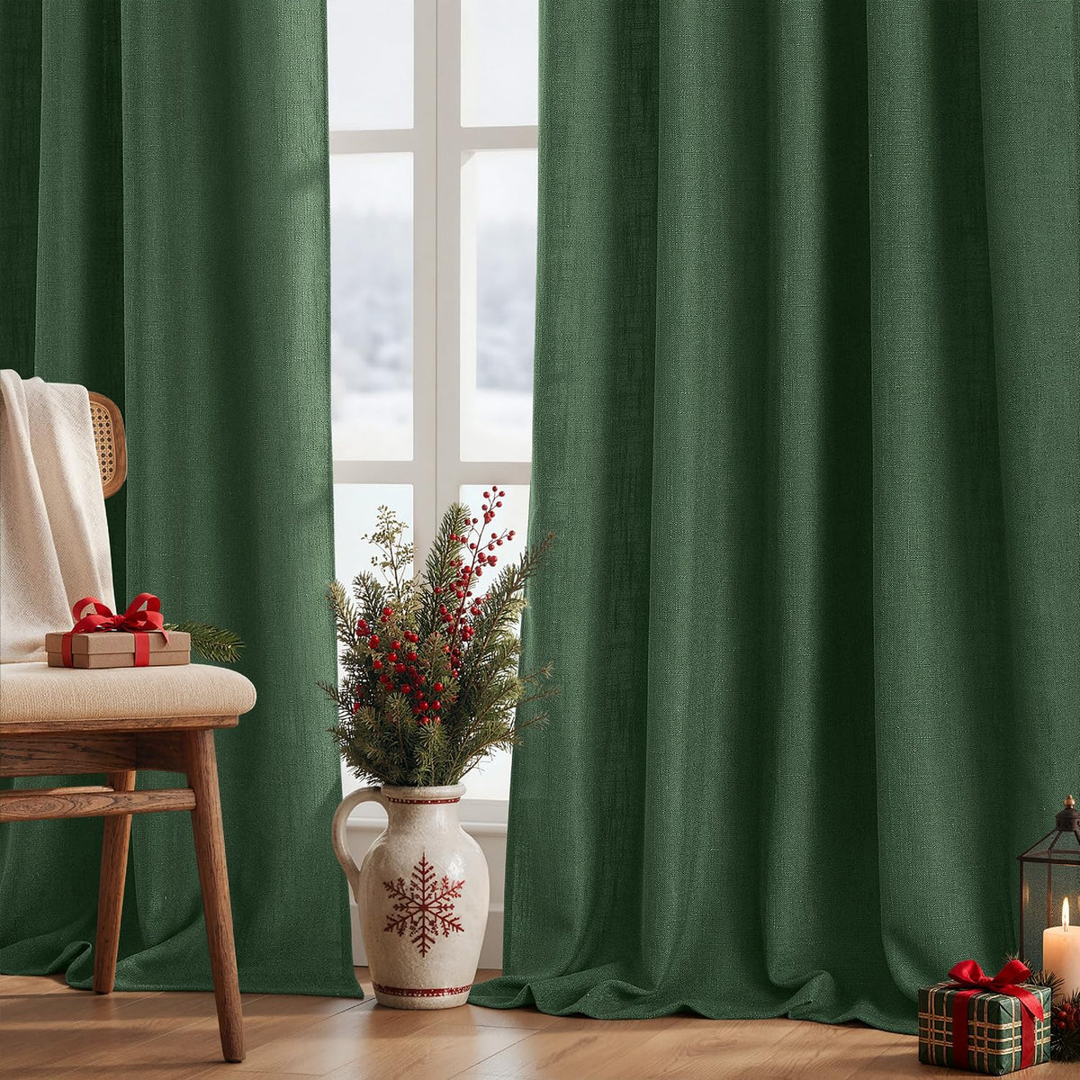 MIULEE Thick Linen Curtains 96 Inches Long Light Blue Semi Sheer for Farmhouse/Living Room/Bedroom, Linen Textured Light Filtering Window Privacy Drapes with Back Tab Rod Pocket, 42Wx96L, Set of 2