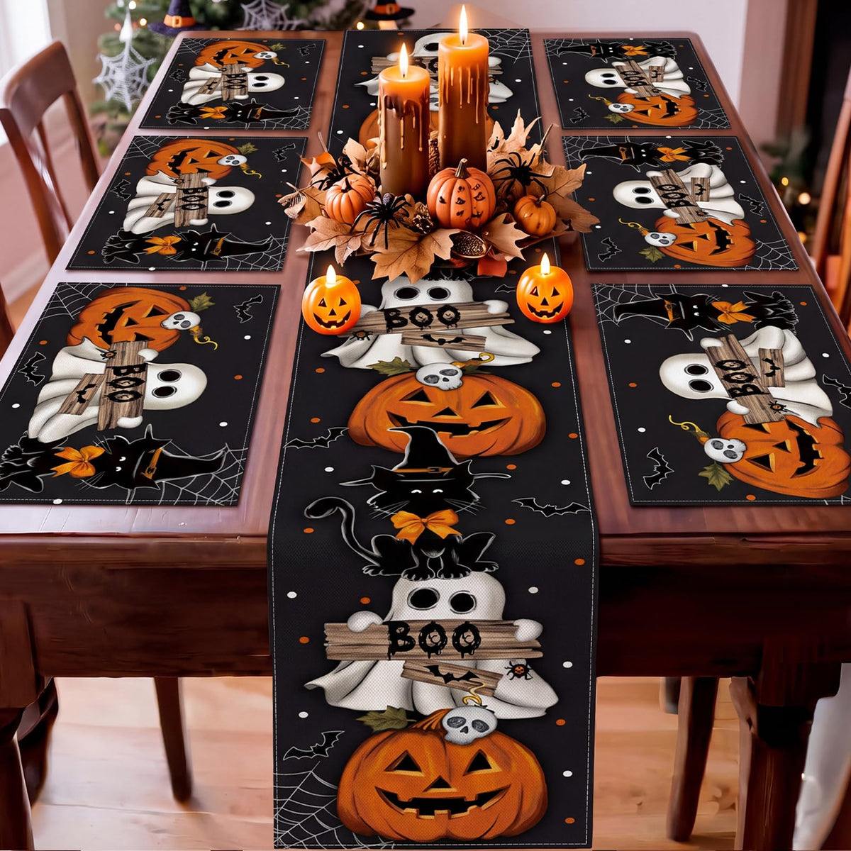 Patelai 7 Pcs Fall Table Runner and Placemats Set, Serve 6