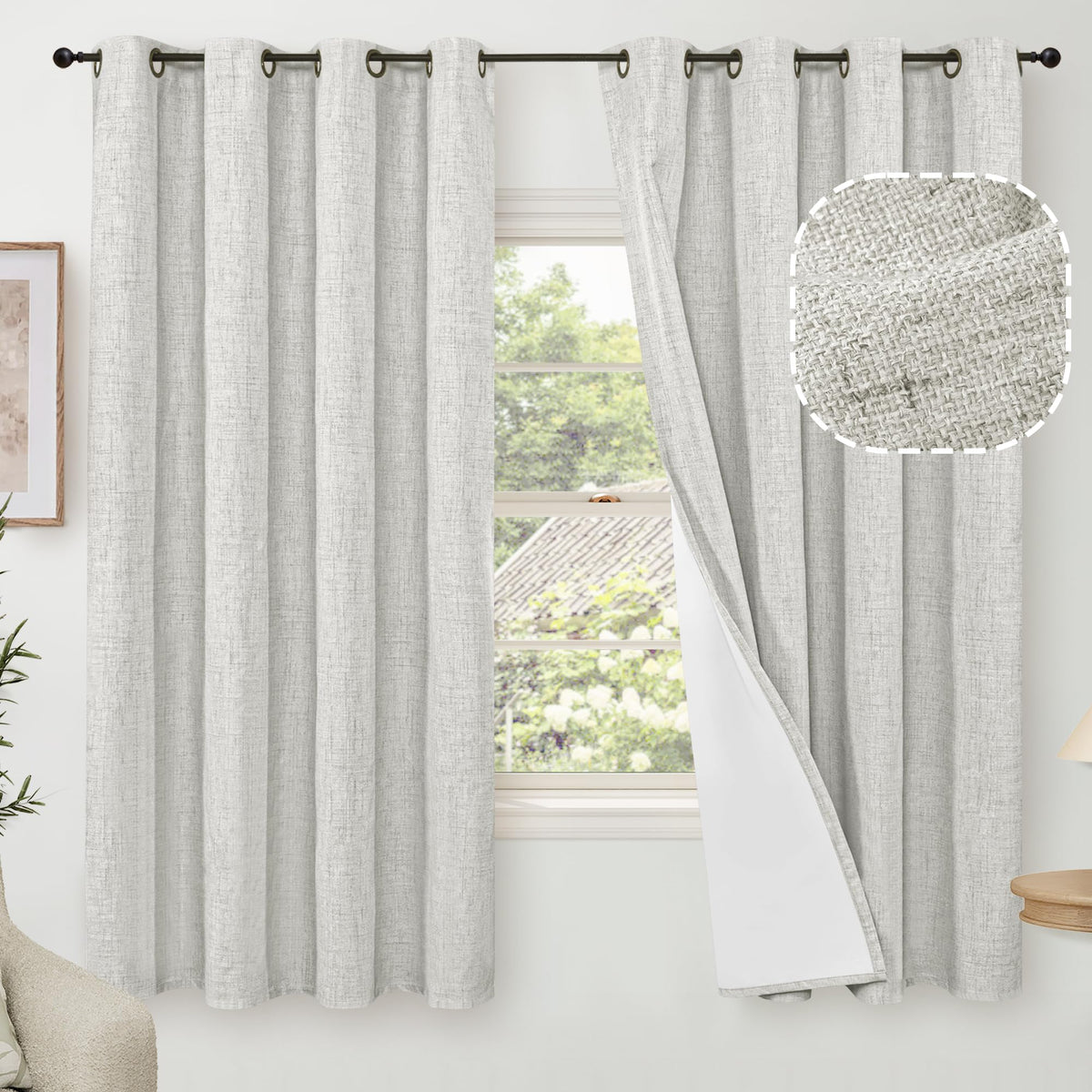 Lajode Natural Linen Blackout Curtains for Bedroom - 52x84 Inch 2 Panels