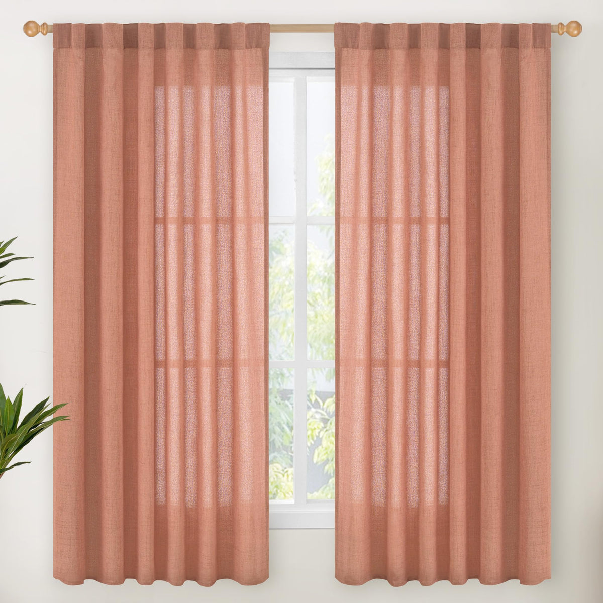 YoungsTex Linen Semi Sheer Curtains 72 Inch Length, Light Filtering Drapes