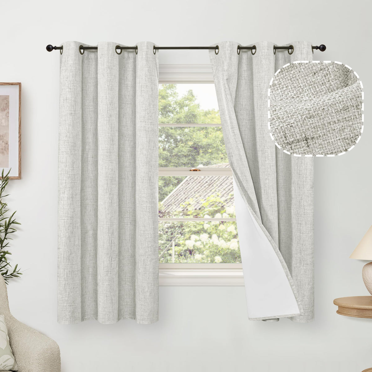 Lajode Natural Linen Blackout Curtains for Bedroom - 52x84 Inch 2 Panels