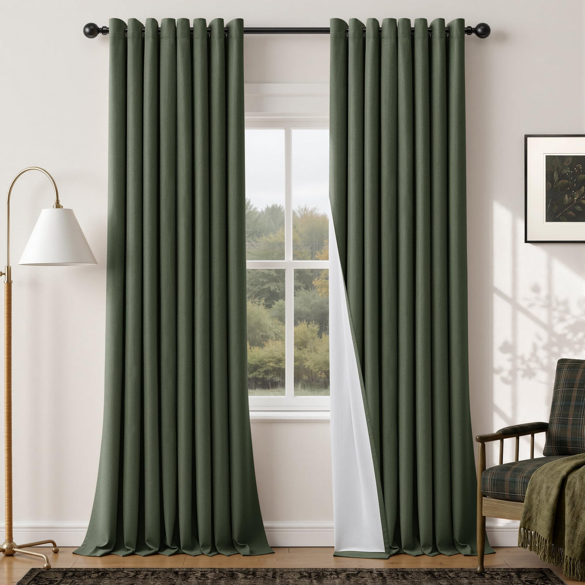 Natural Ivory 100% Blackout Grommet Linen Curtains 90 Inch Long 2 Panels
