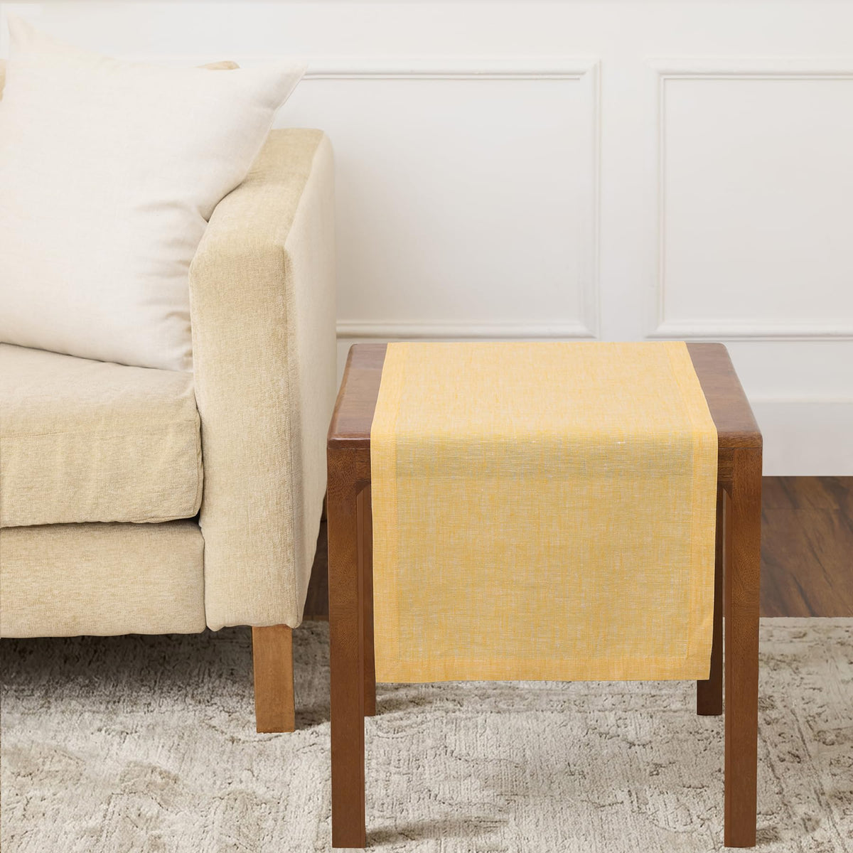 Solino Home 100% Pure Linen Table Runner Natural Long, Athena 14 x 108 in