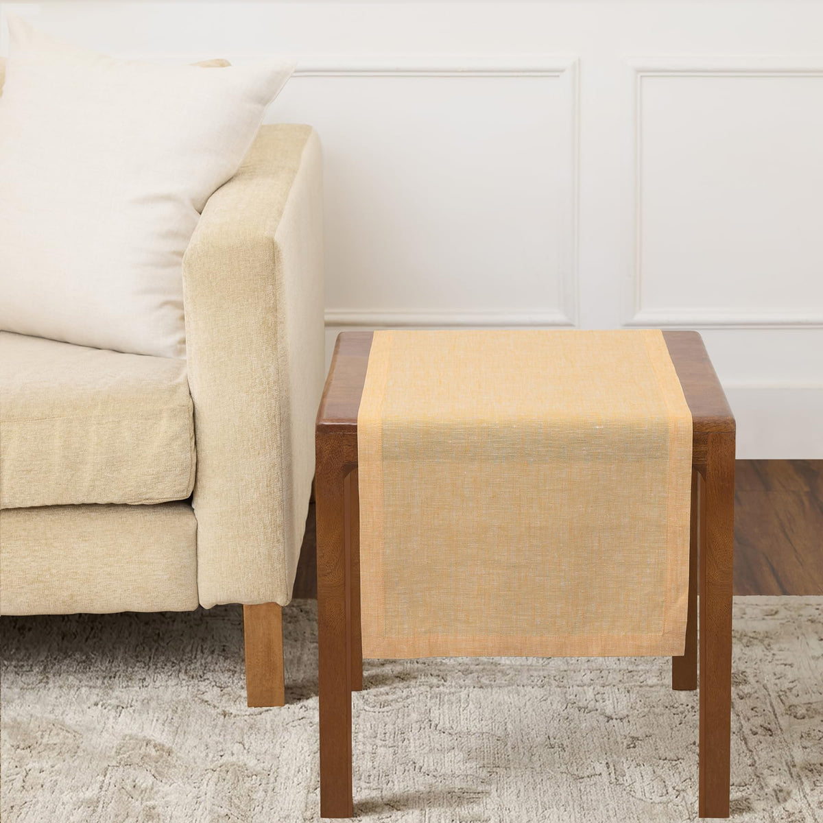 Solino Home 100% Pure Linen Table Runner Natural Long, Athena 14 x 108 in