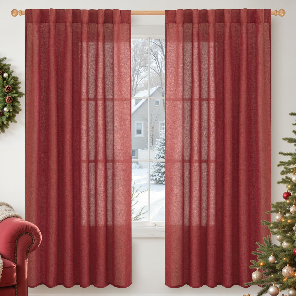 YoungsTex Linen Semi Sheer Curtains 72 Inch Length, Light Filtering Drapes