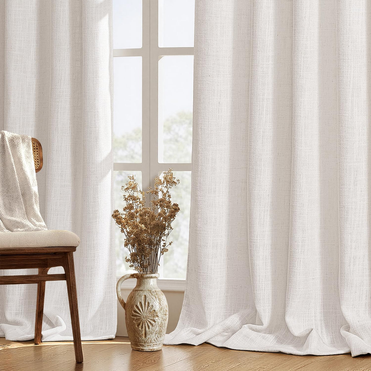MIULEE Thick Linen Curtains 96 Inches Long Light Blue Semi Sheer for Farmhouse/Living Room/Bedroom, Linen Textured Light Filtering Window Privacy Drapes with Back Tab Rod Pocket, 42Wx96L, Set of 2