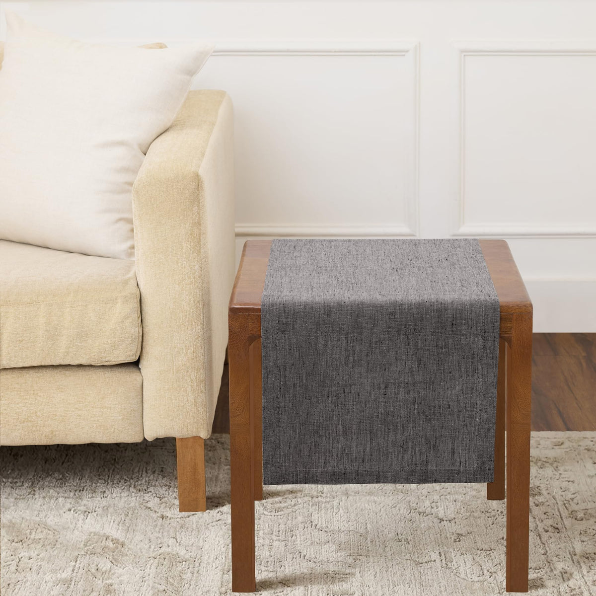 Solino Home 100% Pure Linen Table Runner Natural Long, Athena 14 x 108 in