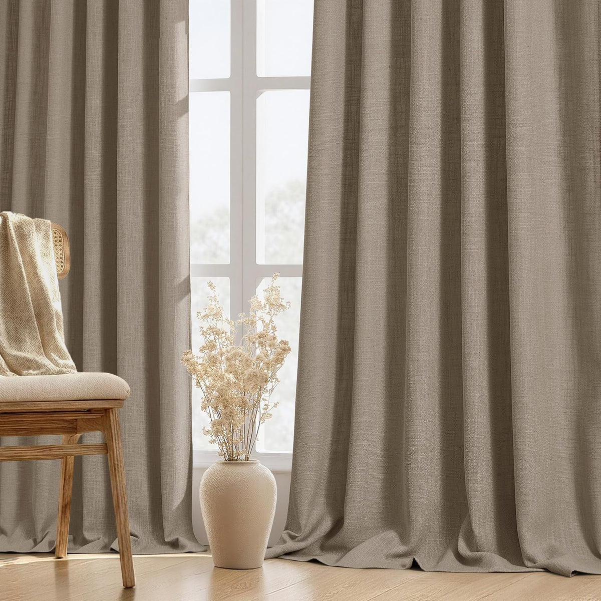 MIULEE Thick Linen Curtains 96 Inches Long Light Blue Semi Sheer for Farmhouse/Living Room/Bedroom, Linen Textured Light Filtering Window Privacy Drapes with Back Tab Rod Pocket, 42Wx96L, Set of 2