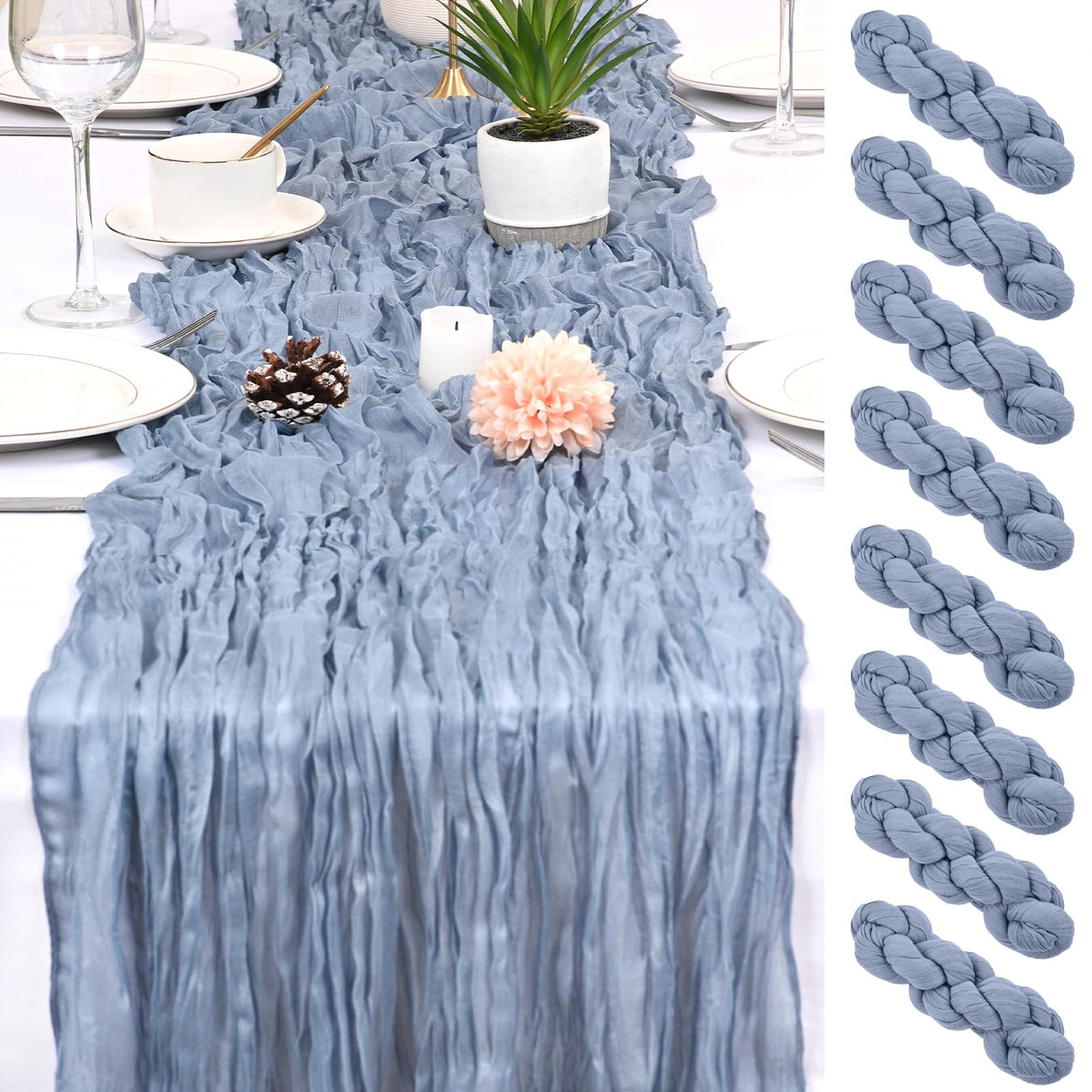 8 Pack Gold Cheesecloth Table Runner 17x108 inch Boho Gauze Cheese Cloth Table Runners for Wedding Party Baby Bridal Shower Home Decor
