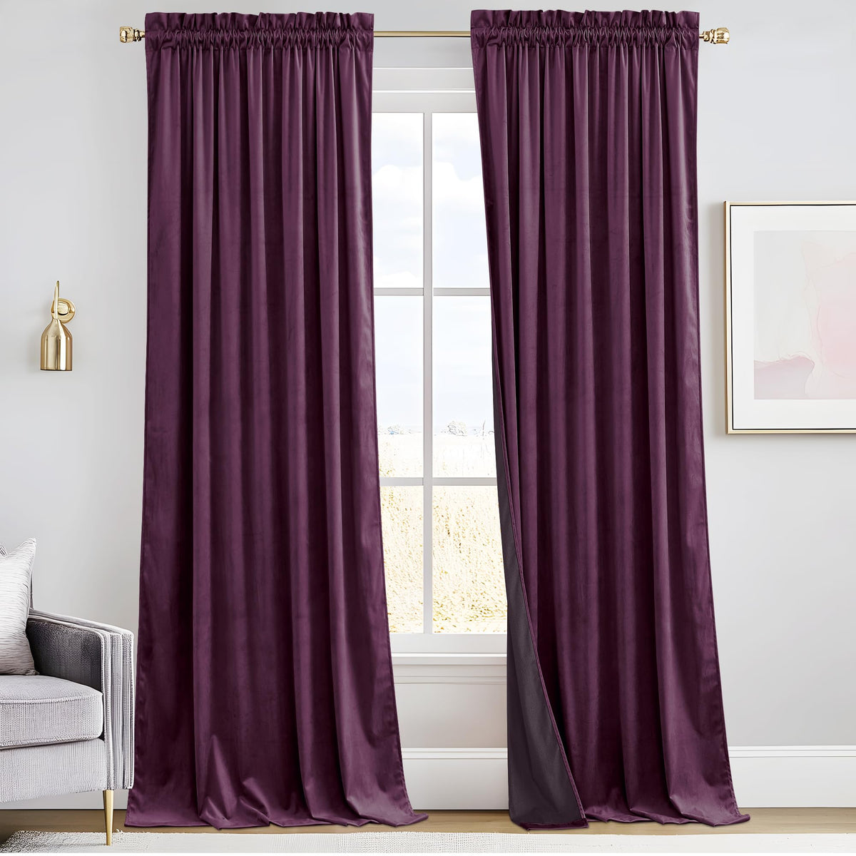 RYB HOME Green Velvet Blackout Curtains 84 inches for Bedroom Living Room
