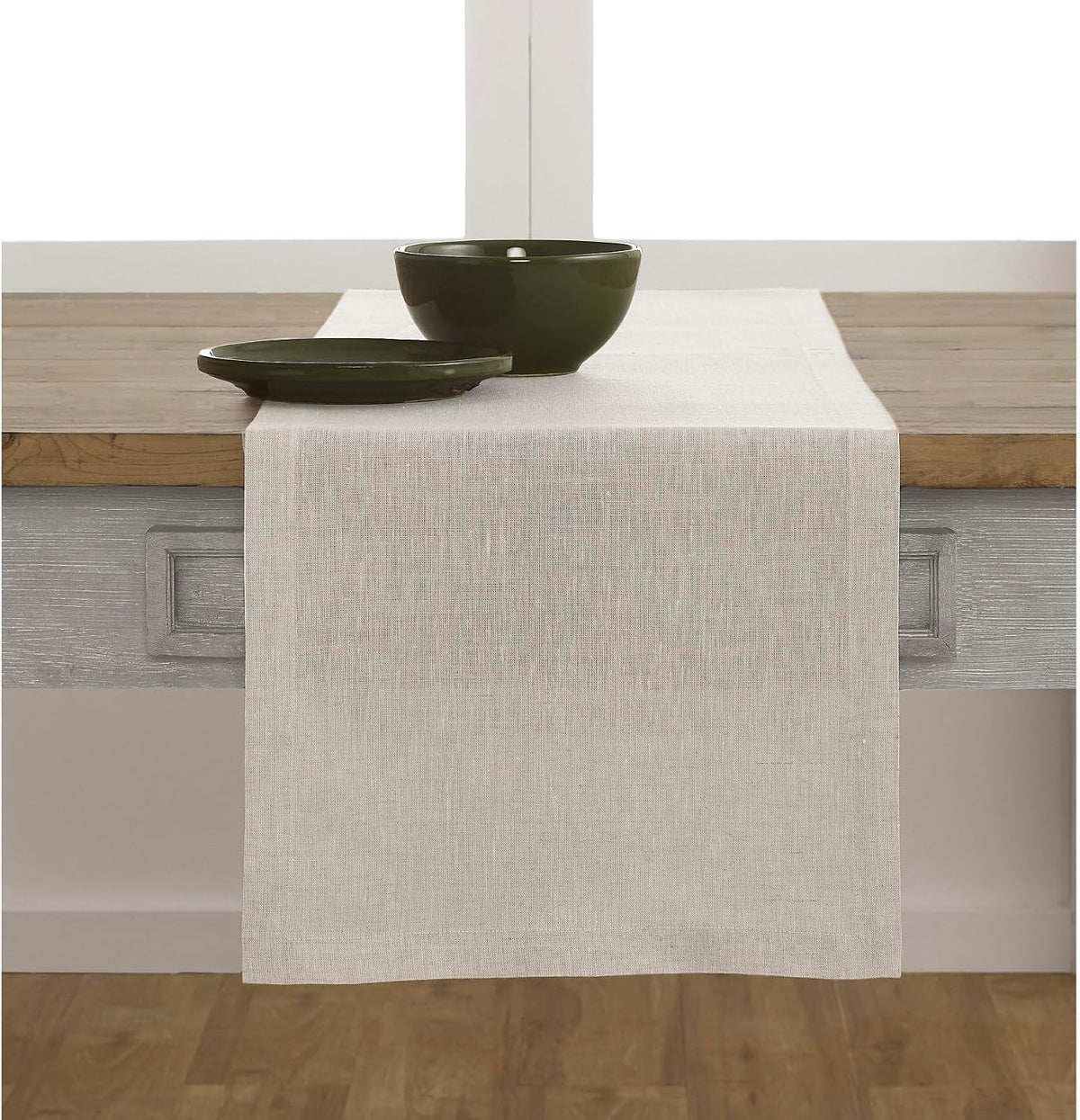 Solino Home 100% Pure Linen Table Runner Natural Long, Athena 14 x 108 in