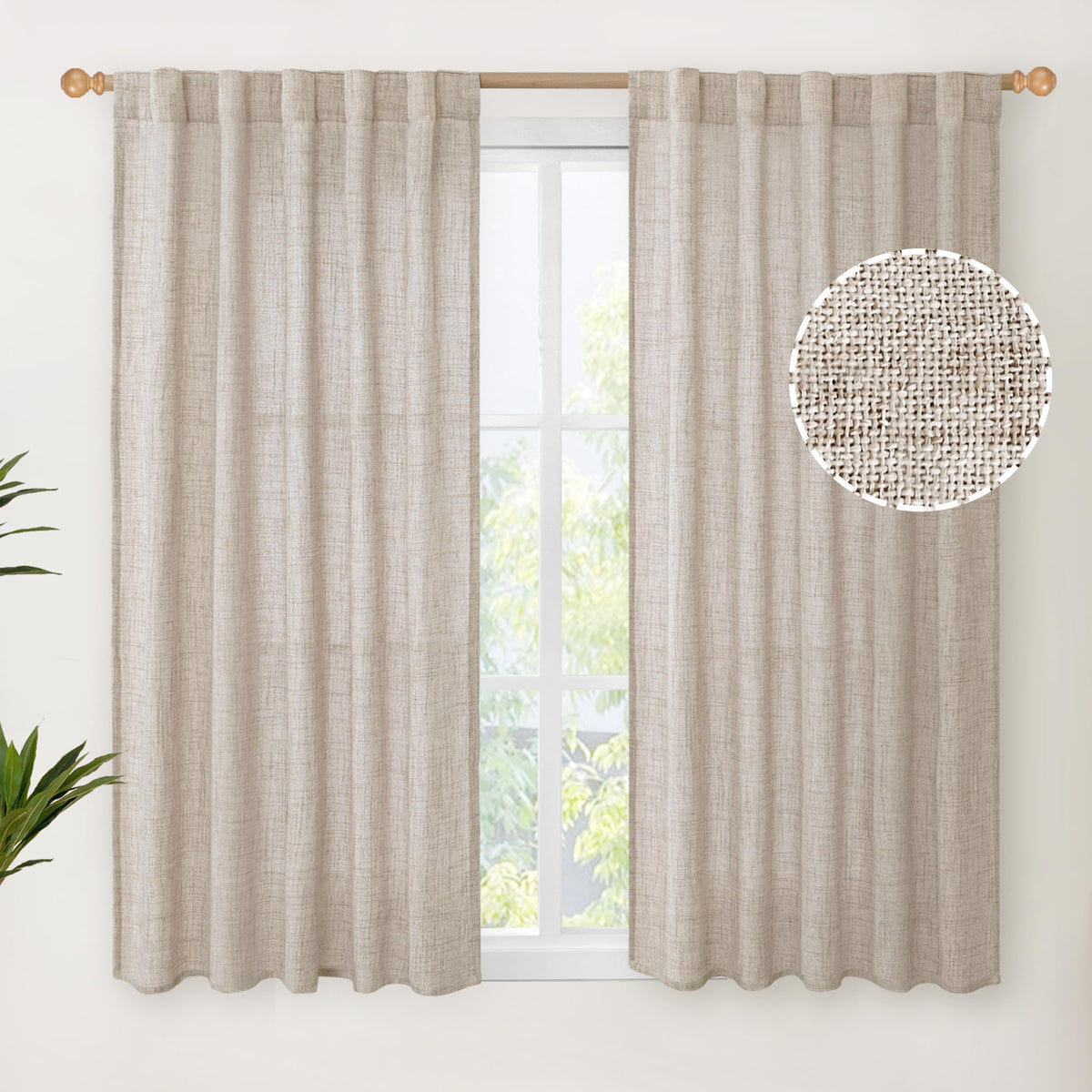 YoungsTex Linen Semi Sheer Curtains 72 Inch Length, Light Filtering Drapes